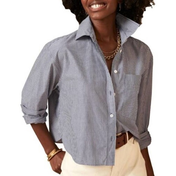 Banana Republic Crop Boxy Fit Button Down Striped Shirt Size XS - Picture 1 of 6